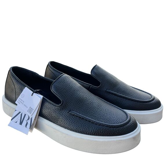 Zara Men’s Black Leather Loafers Ref 2650/320 Size US 9 UK 8 EUR 42 NEW - Picture 1 of 11